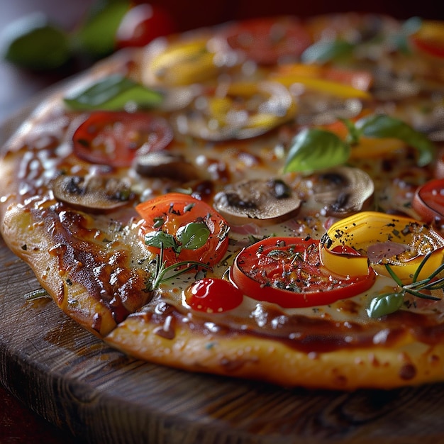 Photo a pizza with many different vegetables on it