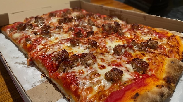 Photo a pizza with meatballs and cheese on it is in a box