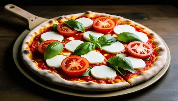 a pizza with mozzarella tomatoes and mozzarella