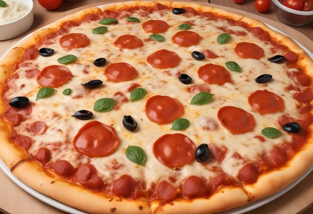 a pizza with olives and cheese and olives on it