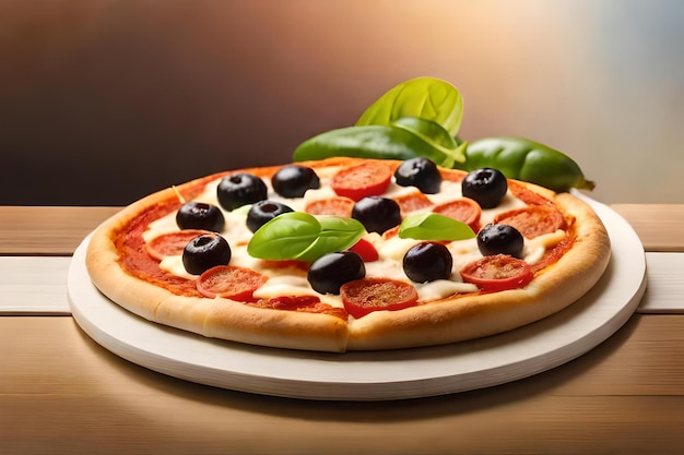 A pizza with olives and mozzarella on top