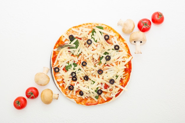 Pizza with olives on a white background