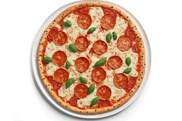 Pizza with pepperoni against a white background