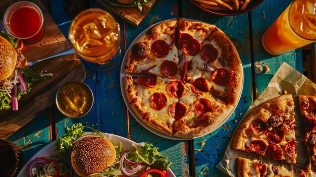 Photo a pizza with pepperoni and cheese on a table