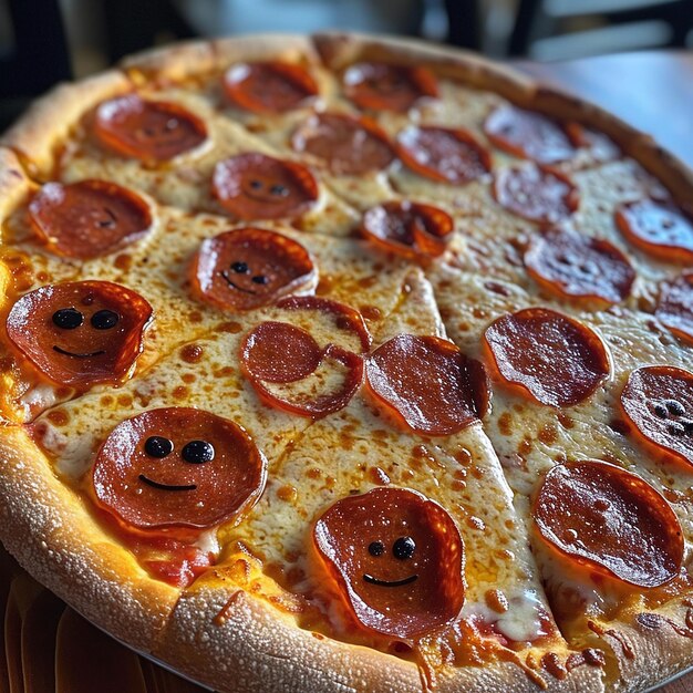 Photo a pizza with pepperoni and a smiley face on it