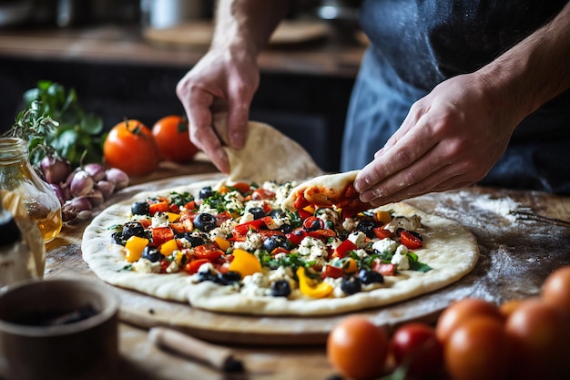 Photo a pizza with a pizza on it and a pizza cutter on the table