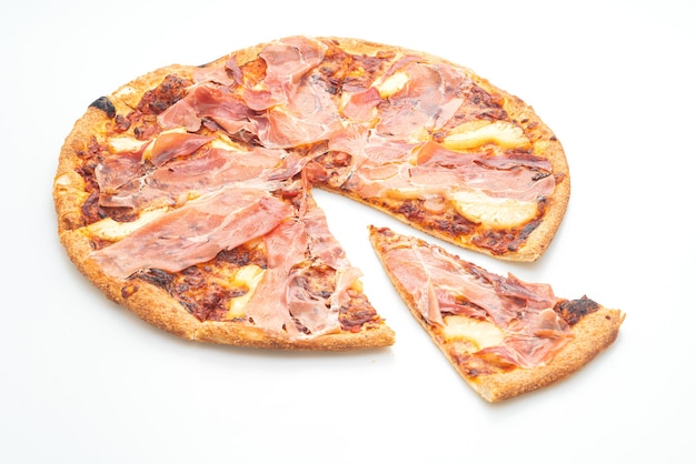 Pizza with prosciutto or parma ham pizza isolated on white background