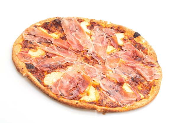 Pizza with prosciutto or parma ham pizza isolated on white background