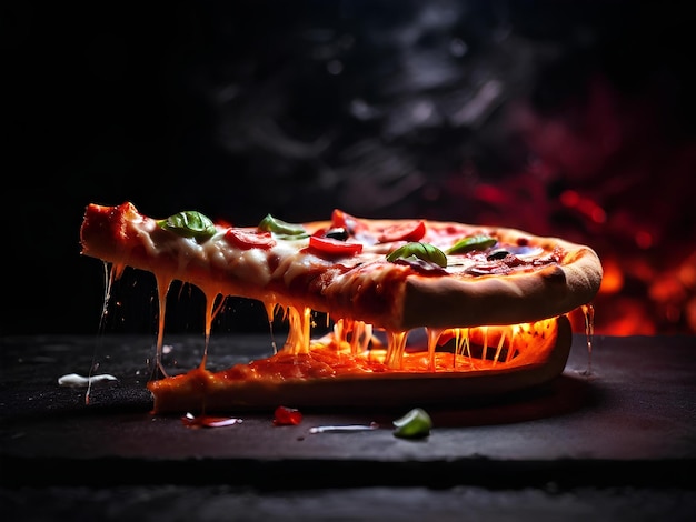 pizza with salami and cheese pizza on the table delicious pizza on dark background