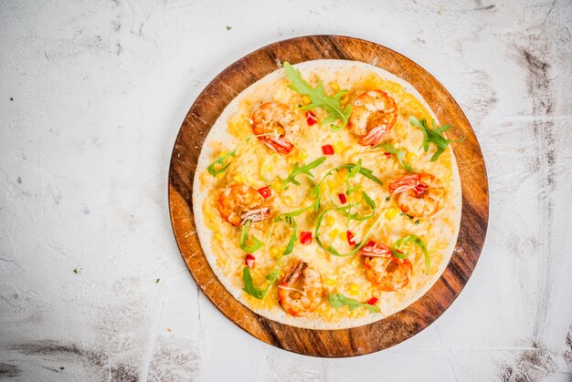 Photo pizza with shrimps prawns