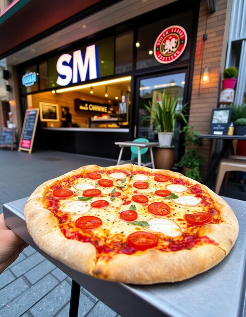 a pizza with a sign that says s s s s