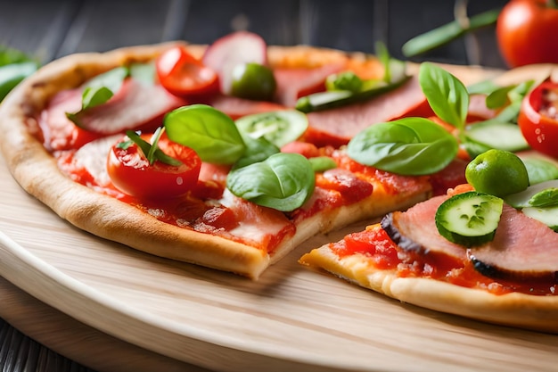 A pizza with a slice cut out of it