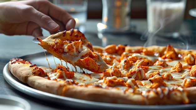 Photo a pizza with a slice missing from it is being cut into slices