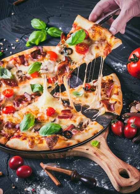 a pizza with a spatula and a spatula on it