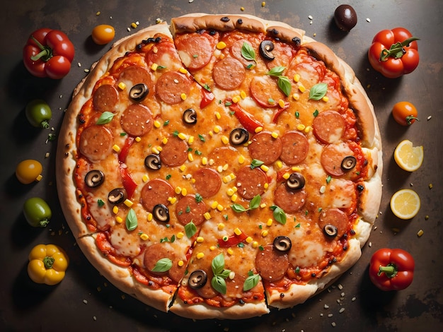 pizza with tomatoes and mushrooms