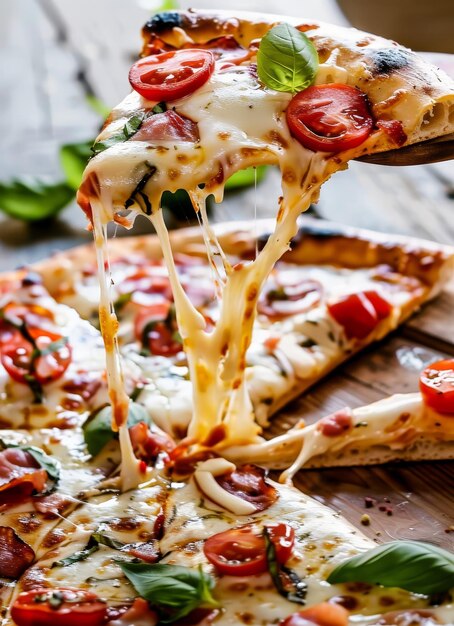 Photo a pizza with tomatoes and onions on it is on a table