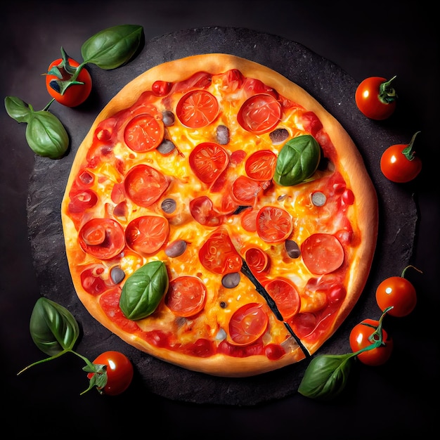 Pizza with tomatoes top view Pizza alla marinara