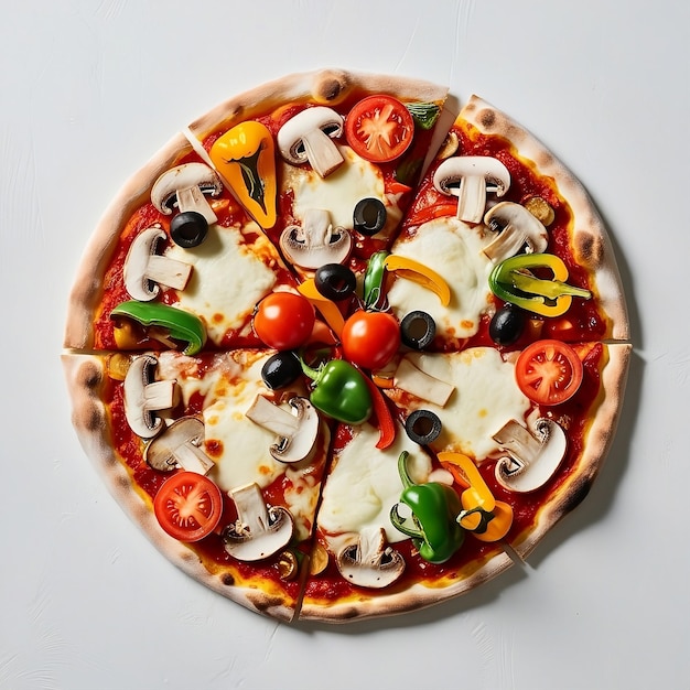 a pizza with a variety of toppings including olives tomatoes and olives