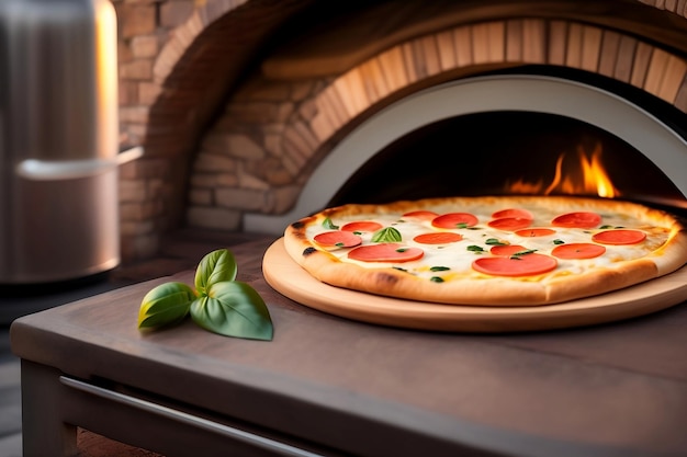 A pizza in a wood fired oven