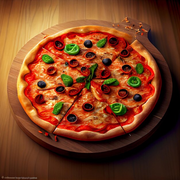 Pizza on wooden board Illustration Generative AI