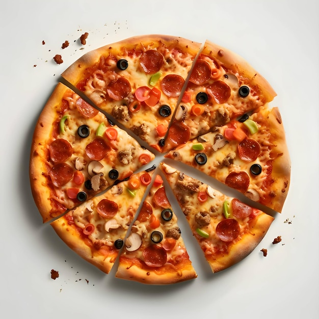 Pizza on a wooden board isolated on a white background