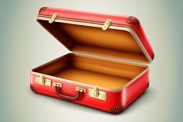 Place the red suitcase shut and open it