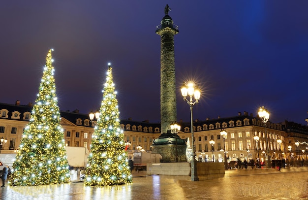 The place Vendome decorated for Christmas at night Paris France