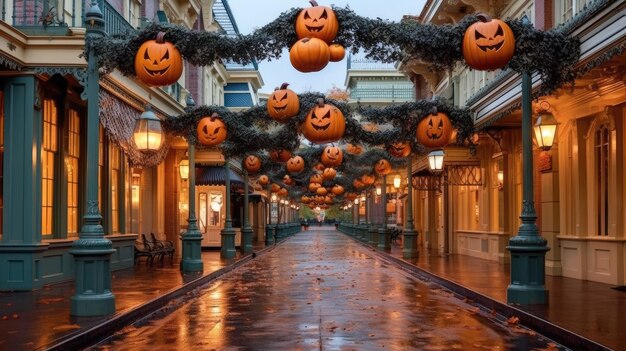 Places decorated for Halloween night