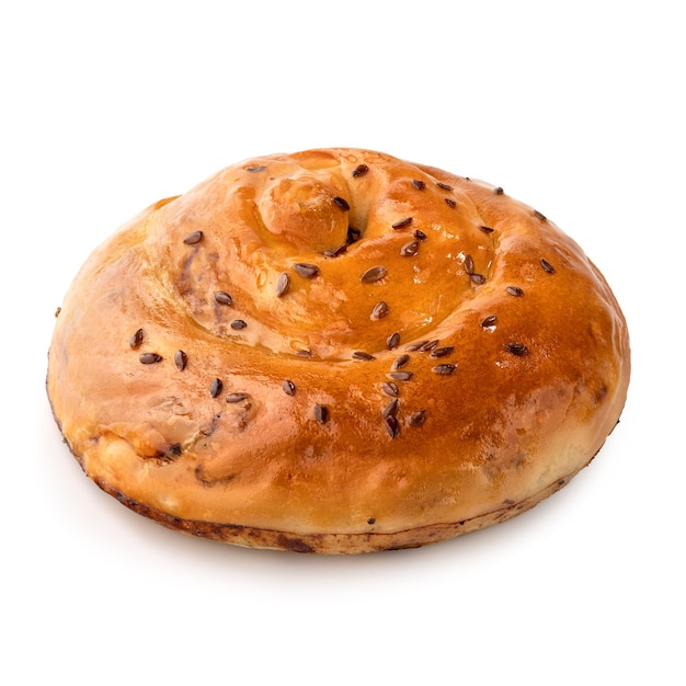 Placinta cake filled with a soft cheese Isolated on a white background