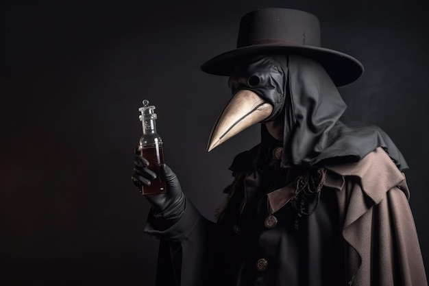 The plague doctor holds a medicine in his hand Generative AI