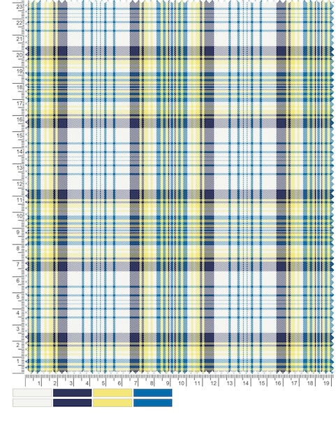 A plaid fabric with a blue and yellow plaid pattern.