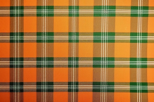 A plaid fabric with a brown and green plaid pattern.