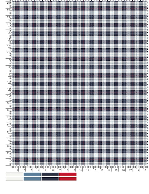 A plaid fabric with the words blue and red tartan on it.