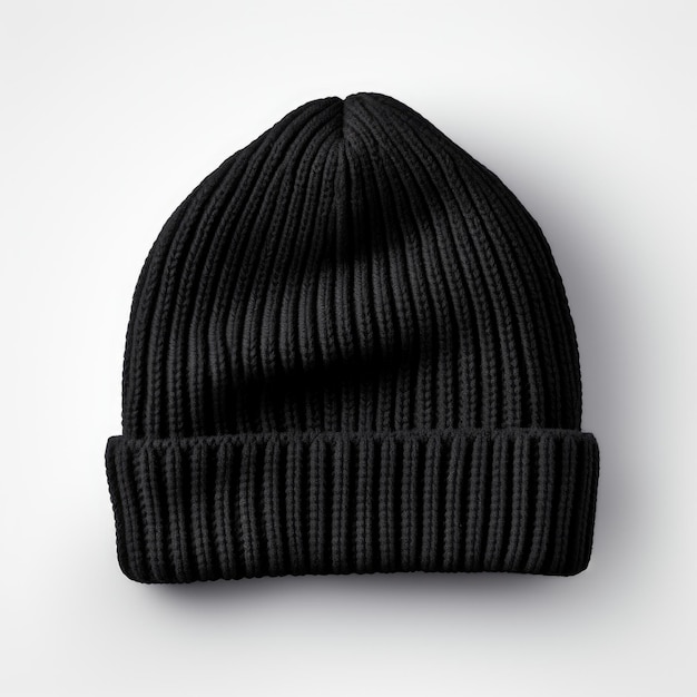 plain black beanie hat for mockup design on white background