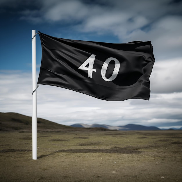 A plain black flag with number 40 in the center