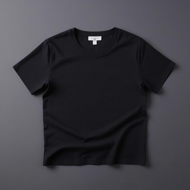 Photo a plain black short sleeve tshirt is displayed on a wooden hanger for mockup