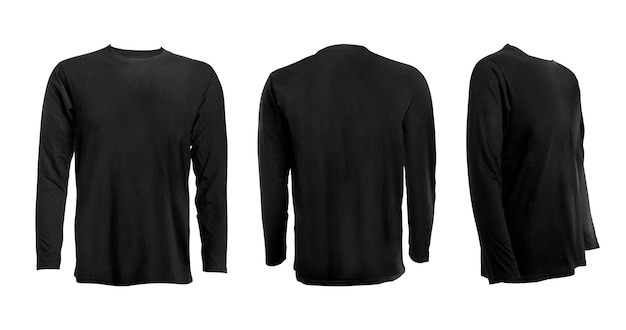 Plain black tshirt with long sleeve mockup template isolated over white background