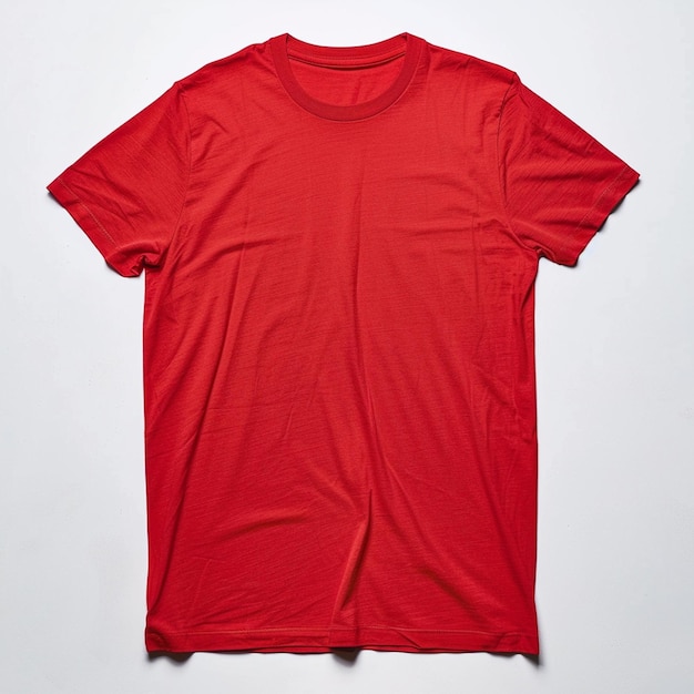 Photo a plain crew neck red t shirt is neatly laid out a clean white background