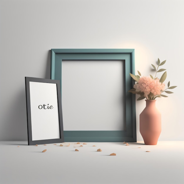 Plain frame with vase by side White Background