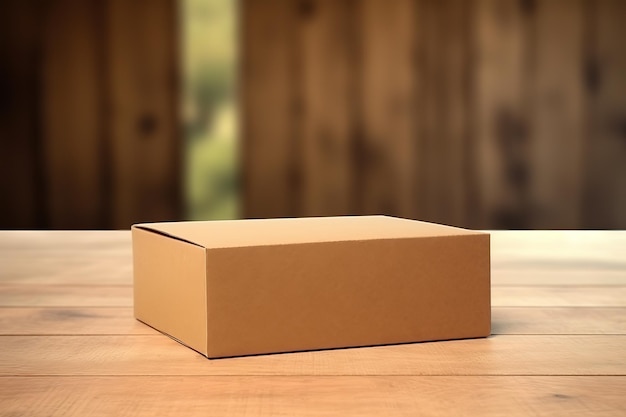 a plain paper box on wood background packaging mockup for your designs mockup