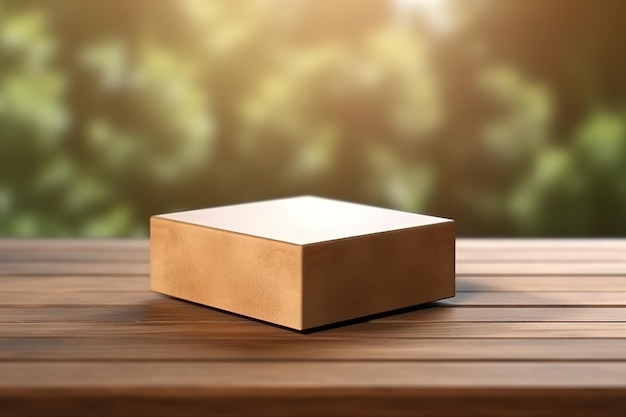 a plain paper box on wood background packaging mockup for your designs mockup