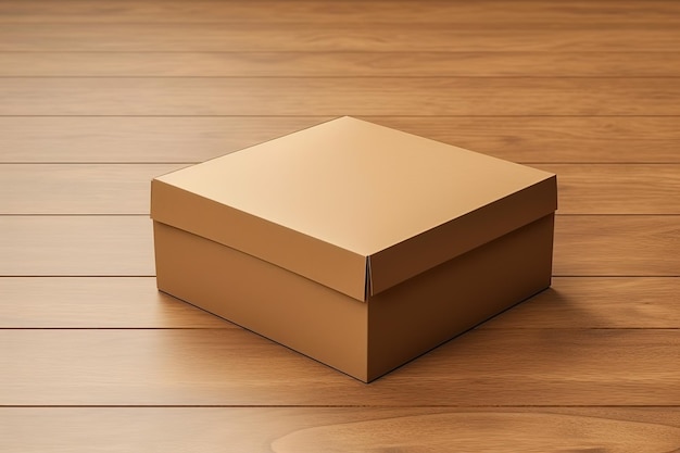 a plain paper box on wood background packaging mockup for your designs mockup