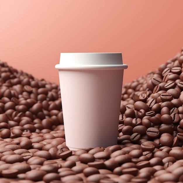 plain paper coffee cup at the top of coffee beans on pastel background for your designs mockup