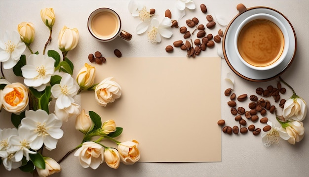 Plain paper decorated with flowers and food