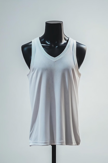 A plain white basketball jersey with black mannequin for mockup