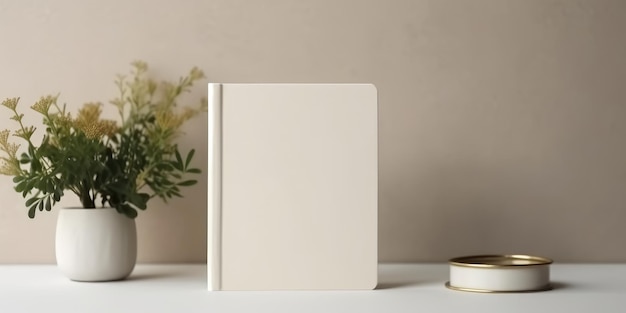 Plain white book cover mockup standing on a table