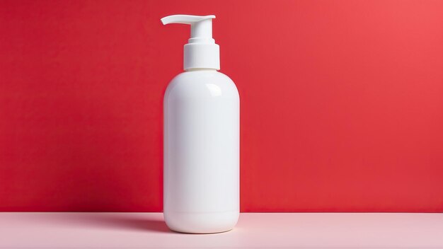 Plain white cosmetic bottle with a red background minimalist beauty packaging concept