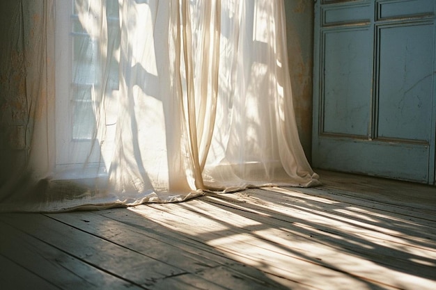 Plain white curtain in a room