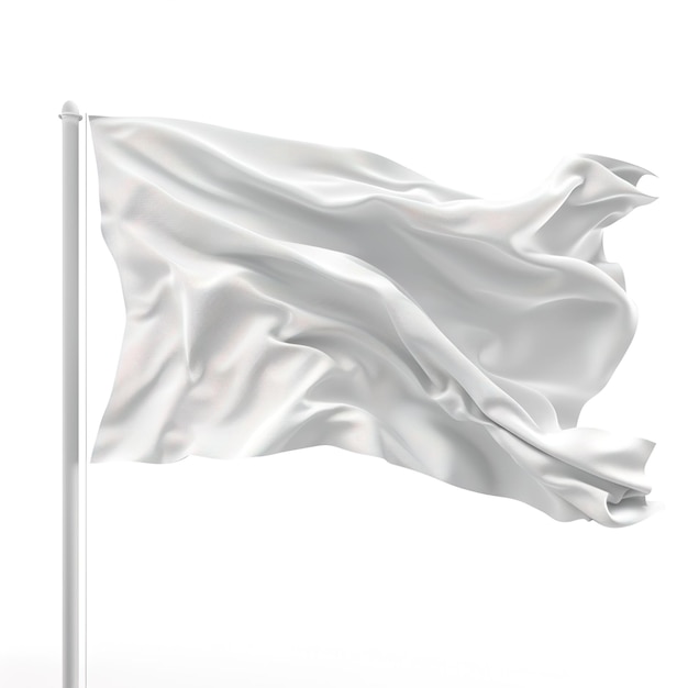 Photo plain white flag waving smoothly isolated on a clear background