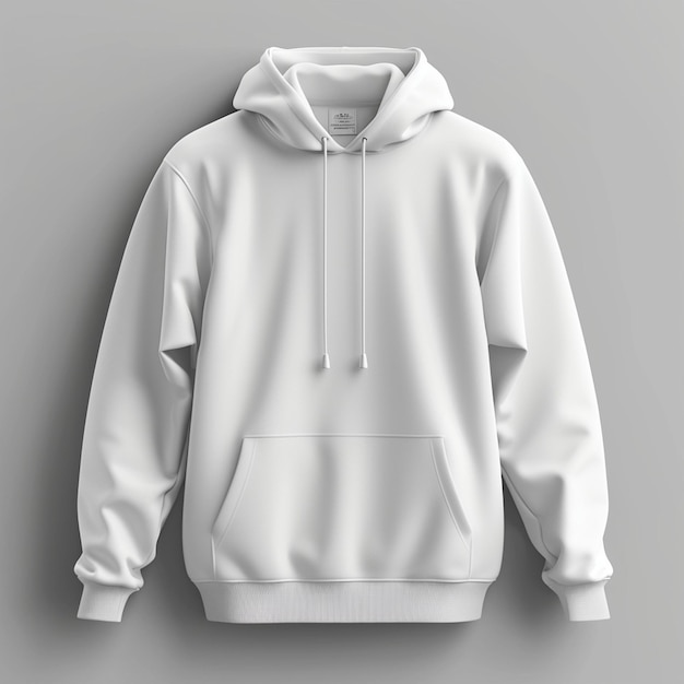 Plain White Hooded Sweatshirt Mockup On Gray Background